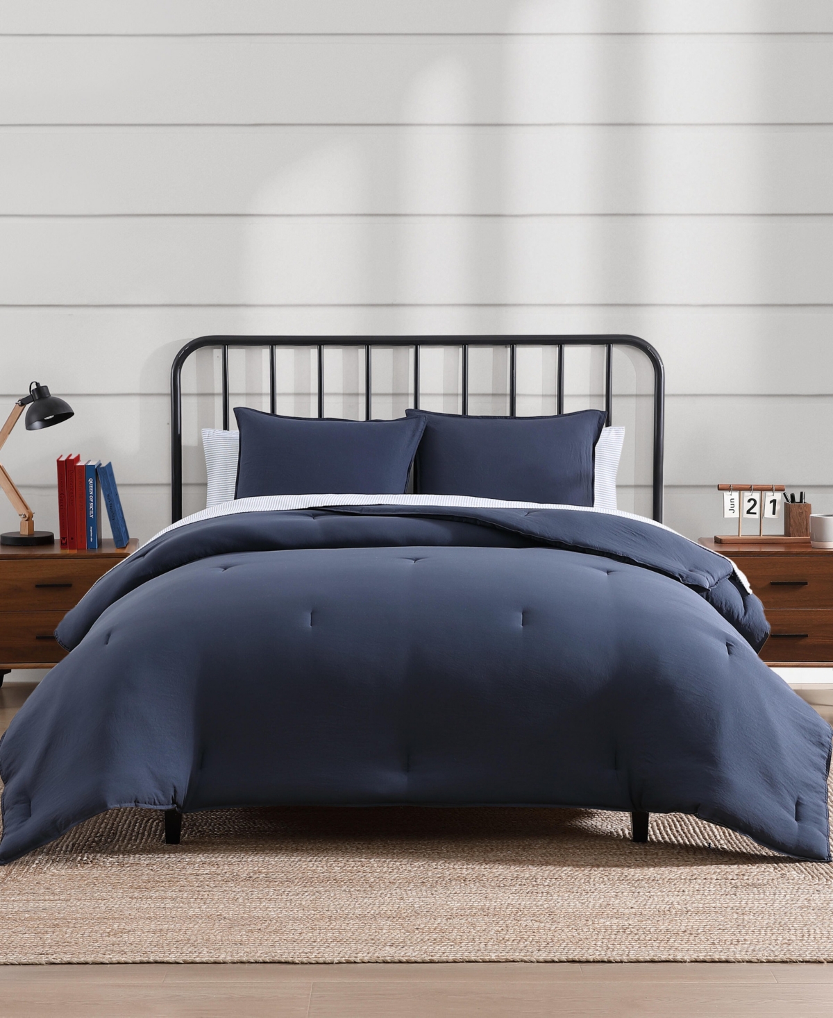 Tommy Hilfiger Solid Microfiber 7-pc. Comforter Set, Full/queen In Blue