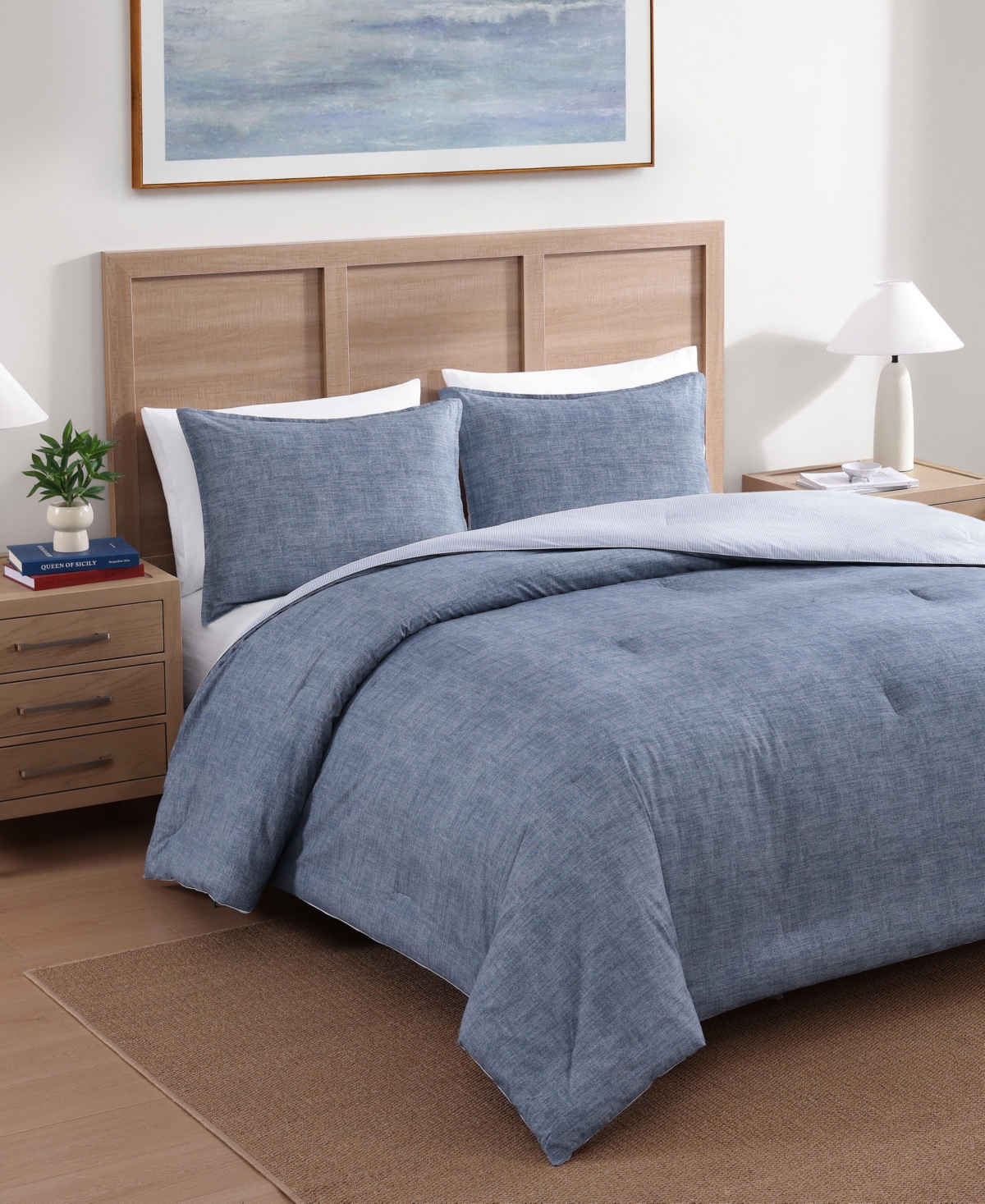 Tommy Hilfiger Classic Texture Cotton 3-pc. Duvet Cover Set, Full/queen In Blue