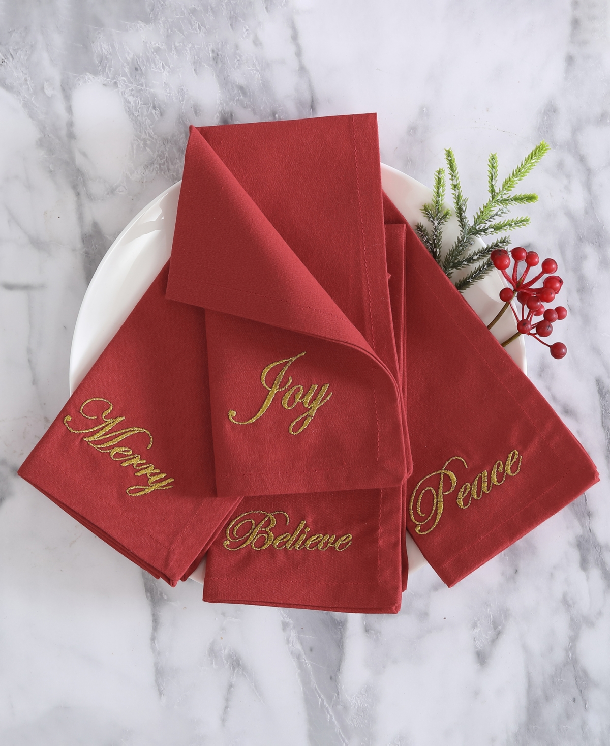 Elrene Holiday Sentiments 4-pc. Napkin Set, 17" X 17" In Red