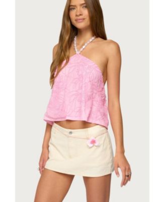 Women's Ayva Embroidered Floral Bead Halter Top