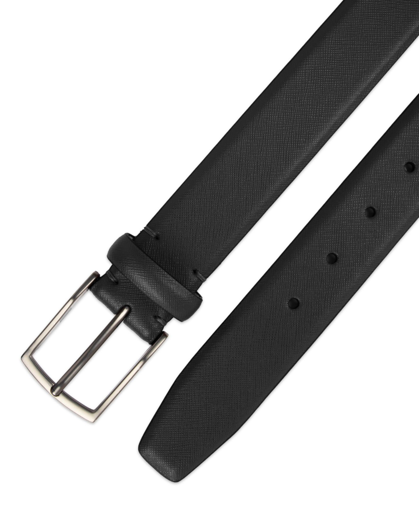 Мужской ремень Alfani Modern Feather Edge Saffiano Leather Dress Belt, цвет: Чёрный — фото 5