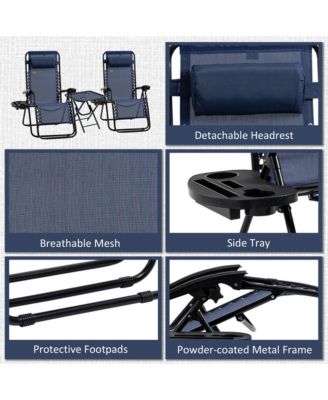 Zero Gravity Chair Set with Folding Table & Cup Holder Trays,