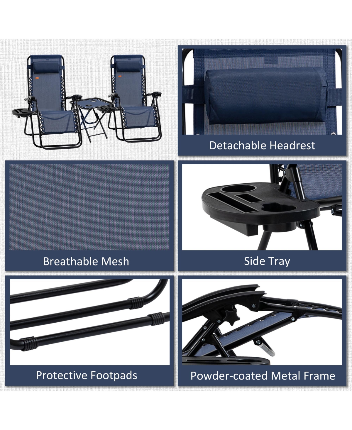 Outsunny Zero Gravity Chair Set with Folding Table & Cup Holder Trays