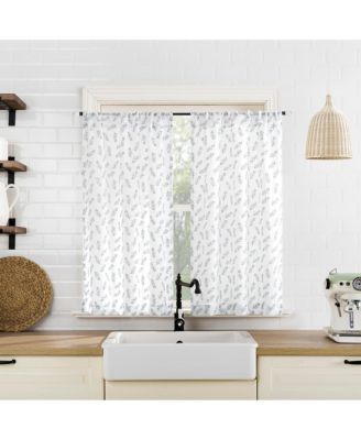 Hollis Floral Leaf Sheer Rod Pocket Kitchen Curtain Tier Pair