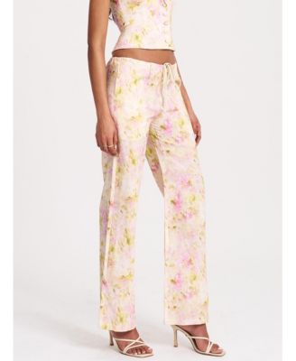 Women's Laureen Pink Floral Print Linen Straight Pants