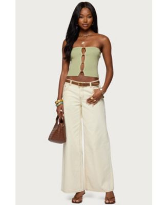 Womens Bead Cut Out Strapless Knit Top