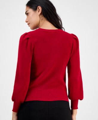 Petite Crewneck Long-Puff-Sleeve Sweater 
