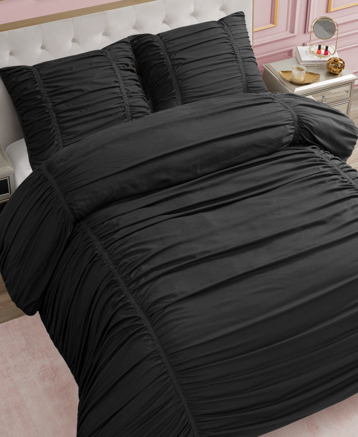 Juicy Couture Ribbon Ruched 3-pc. Comforter Set, Full/queen In Black