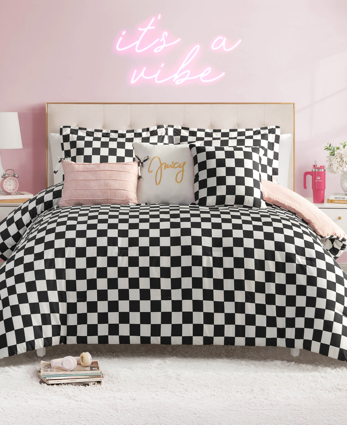 Juicy Couture Checkerboard Reversible 6-pc. Comforter Set, King In Multi