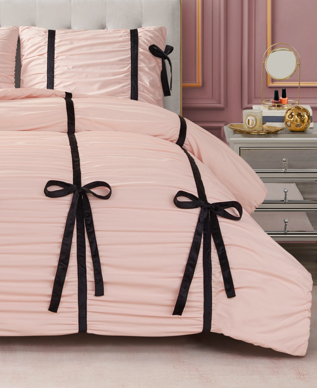 Juicy Couture Amelie Velvet Bows Ruched 2-pc. Comforter Set, Twin/twin Xl In Pink
