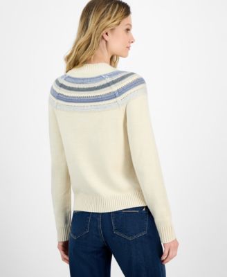 Women's Striped Yoke Crewneck Sweater 