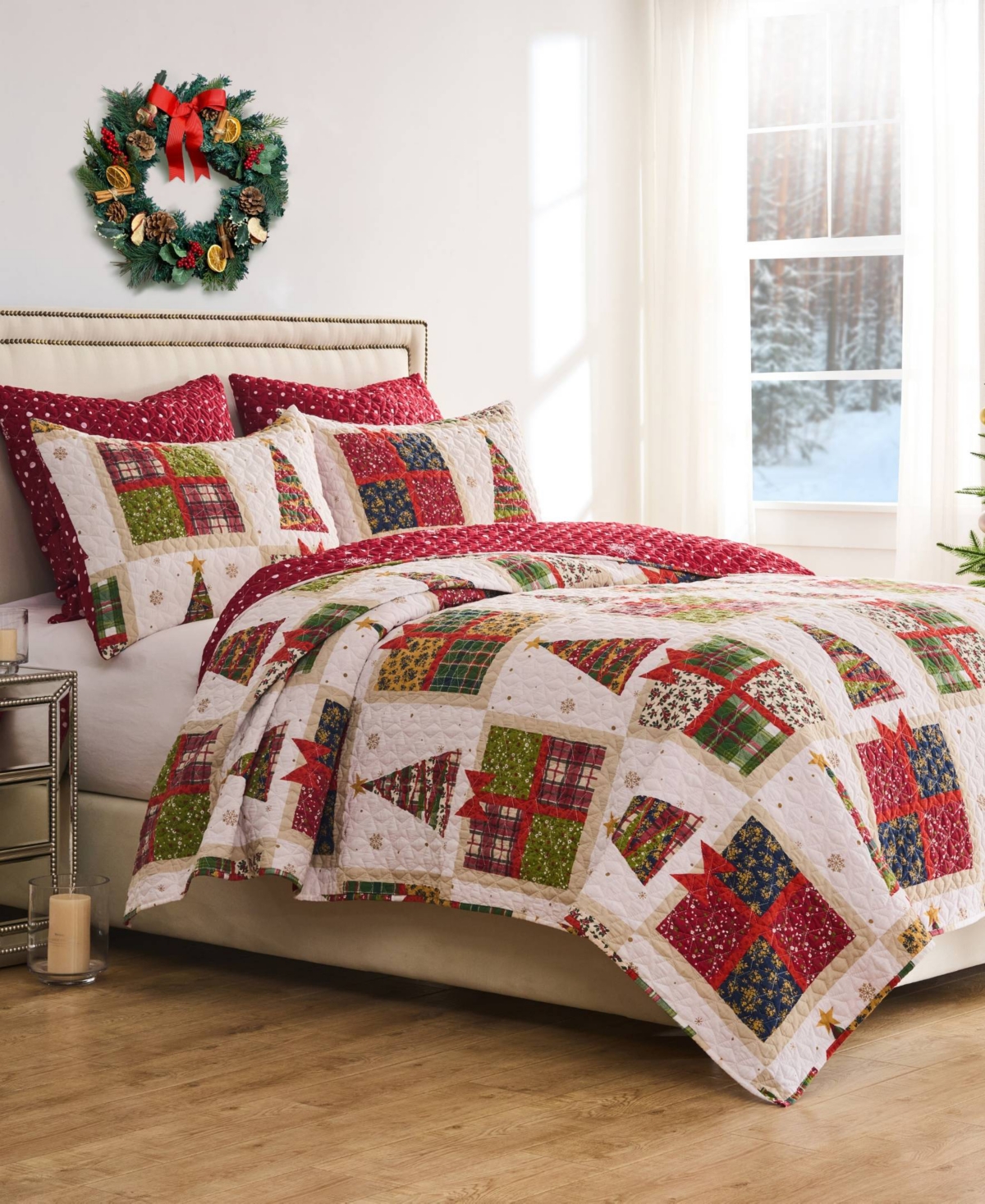 Greenland Home Fashions Deck The Halls Holiday 3-pc. Quilt Set, King In Red
