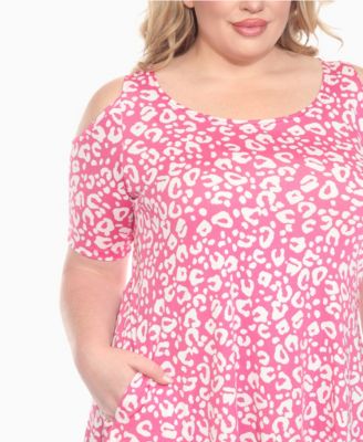 Plus Size Cold Shoulder Leopard Print Short Sleeve Knit Top