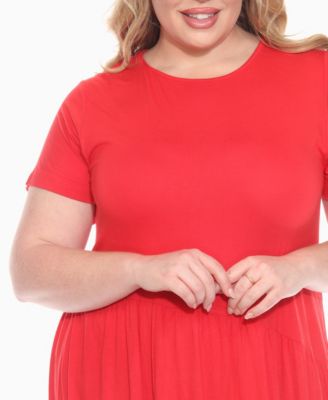 Plus Size Asymmetrical Waist and Short Sleeve Swing Dress