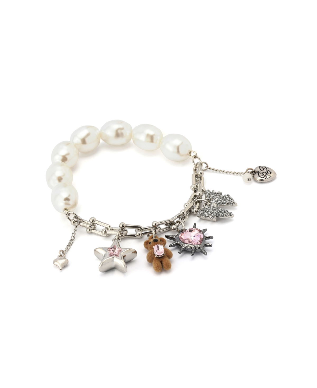 Betsey Johnson Faux Stone Teddy Bead Charm Cultivated Pearl Stretch Bracelet In Multi