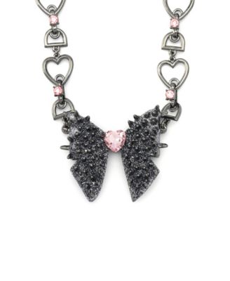 Faux Stone Spiky Bow Pendant Necklace