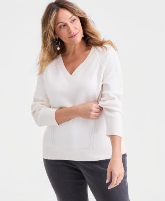 Style & Co - Plus Size Cable-Knit V-Neck Sweater