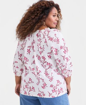 Plus Size Split-Neck 3/4-Sleeve Top, Macy's Exclusive