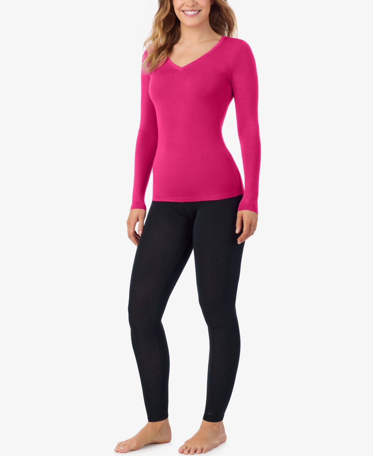 Cuddl Duds Petite V-neck Long-sleeve Top In Pink