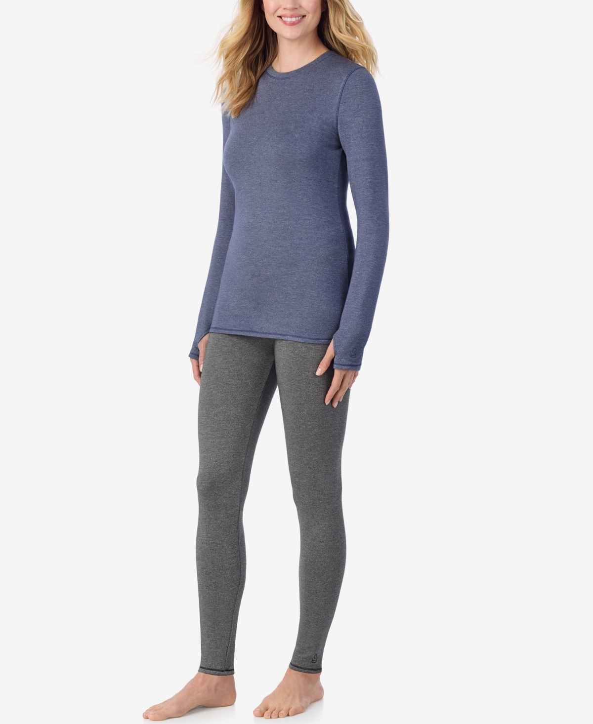 Cuddl Duds Petite Long Sleeve Crew Neck T-shirt In Blue