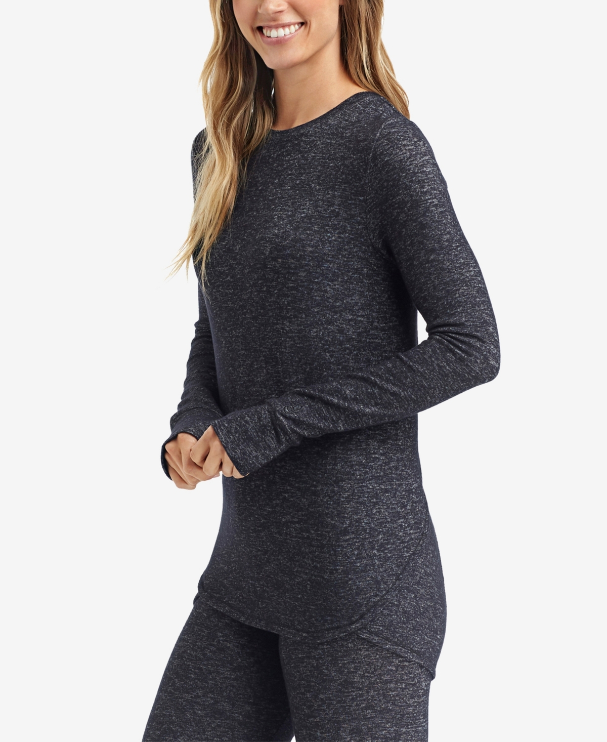 Cuddl Duds Petite Soft Knit Crewneck Top In Black