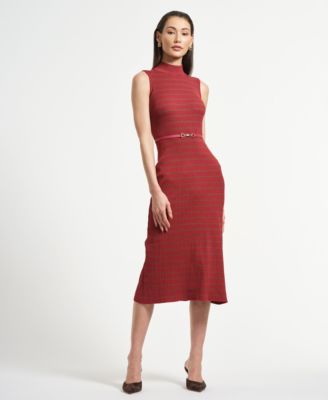 Women's Sleeveless Belted Midi Sweater Dress