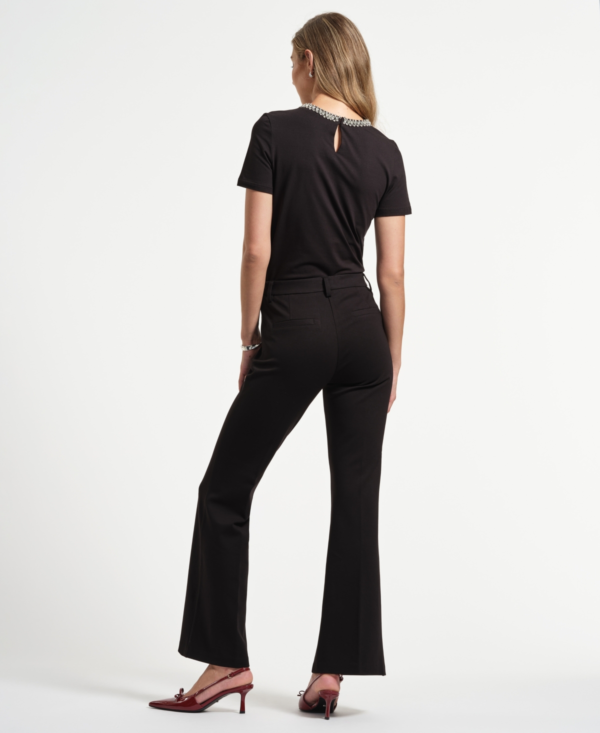 Isaac Mizrahi Women's Ponte Flare Mid Rise Pants In Black