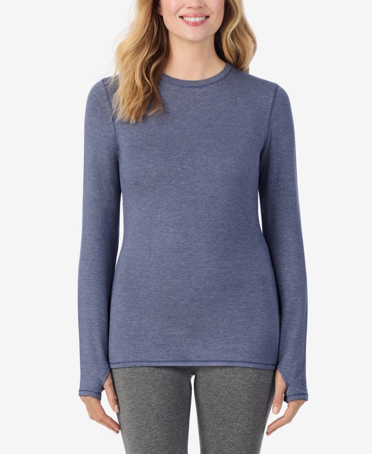 Cuddl Duds Petite Long Sleeve Crew Neck T-shirt In Blue