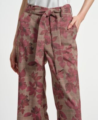 Women's Wide Leg Belted Plaid Pants