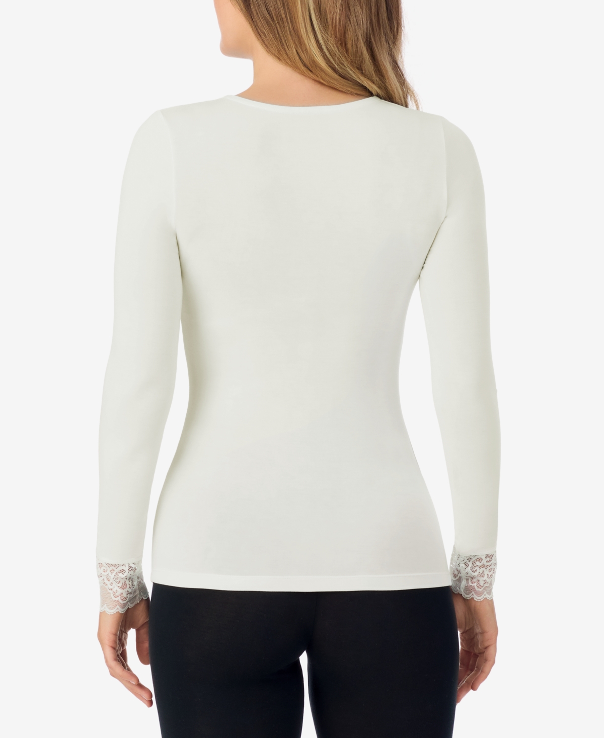 Cuddl Duds Petite Softwear V-neck Lace Top In White