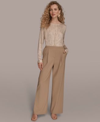 Women's Pleated Wide Leg Pull On Pants