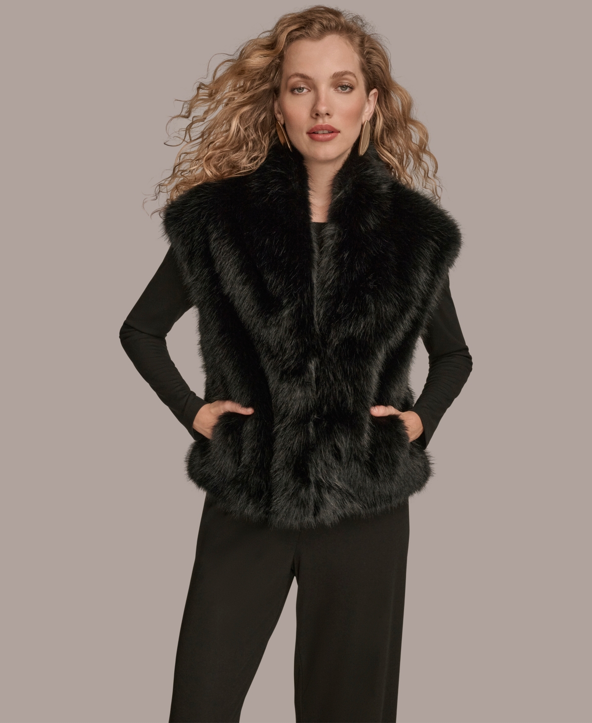 Donna Karan New York Faux Fur Vest In Black