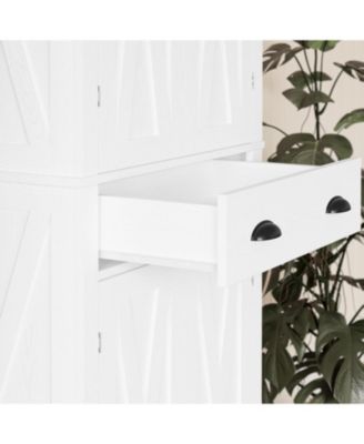 Kitchen Pantry with Barn Doors, Drawer, 4 Adjustable Shelves, White