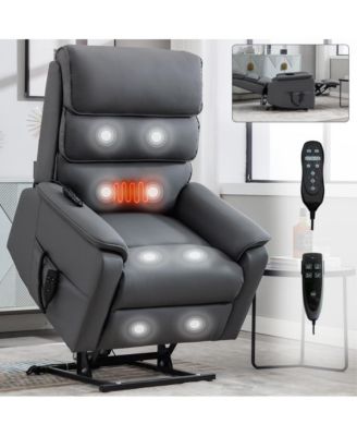 Faux Leather Power Lift Chair with Heat, Massage & Dual Motor, Heavy Duty Recliner for Elderly with Remote