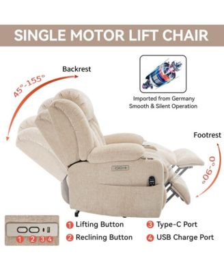 Power Lift Recliner with Heat & Massage, Electric Chenille Chair with USB Port, Cup Holders & Heavy-Duty 350 LBS Support-Maison Boucle