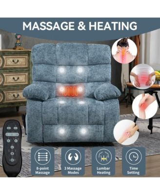 Oversized Chenille Power Lift Chair with Massage & Heat, Dual Motor Electric Recliner, Infinite Position