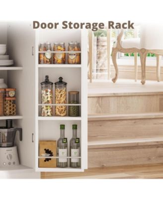 Farmhouse Kitchen Pantry Cabinet with Microwave Stand, Drawers, White