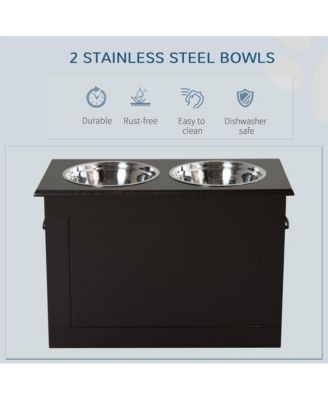 Dark Brown Raised Pet Feeding Storage Station with 2 Stainless Steel Bowls for Large Dogs