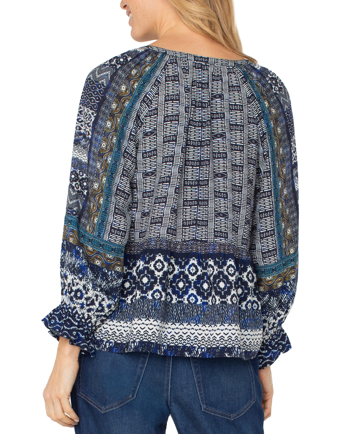 Liverpool Los Angeles Petite Button Front Woven Top In Blue