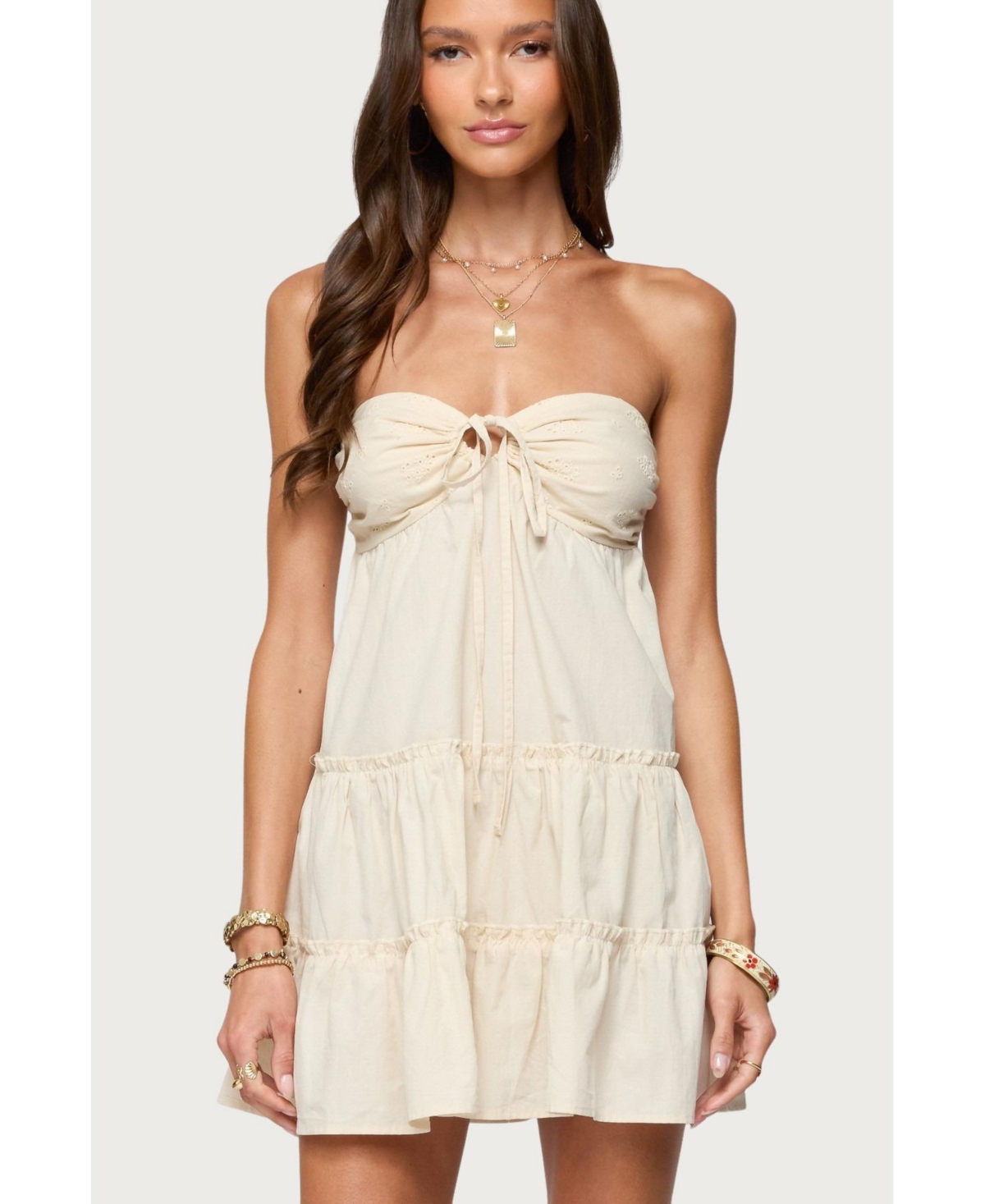 Edikted Womens Safie Strapless Tiered Mini Dress