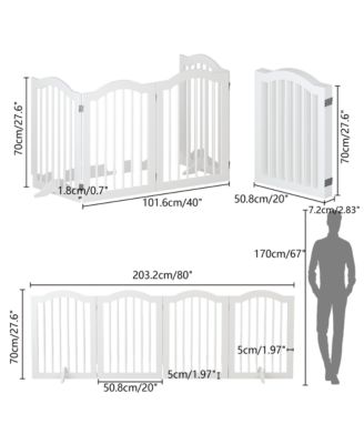 27.6" Height Tall Freestanding Pet Gate 4 Panels Foldable Dog Gate Solid Wood Folding Safety Fence Wooden Dog Gate