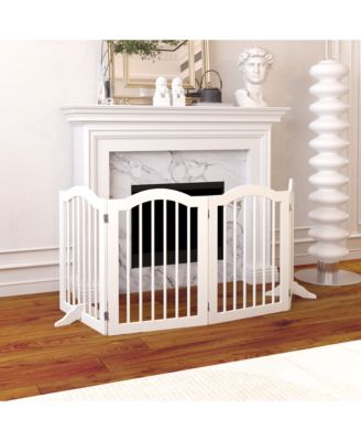 27.6" Height Tall Freestanding Pet Gate 4 Panels Foldable Dog Gate Solid Wood Folding Safety Fence Wooden Dog Gate