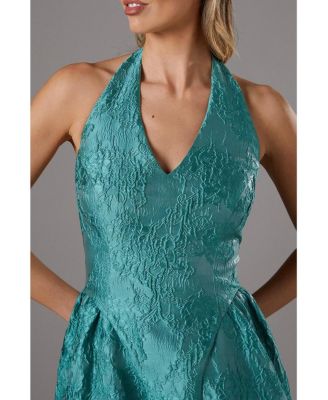 Halter Jacquard Drop Waist Dress