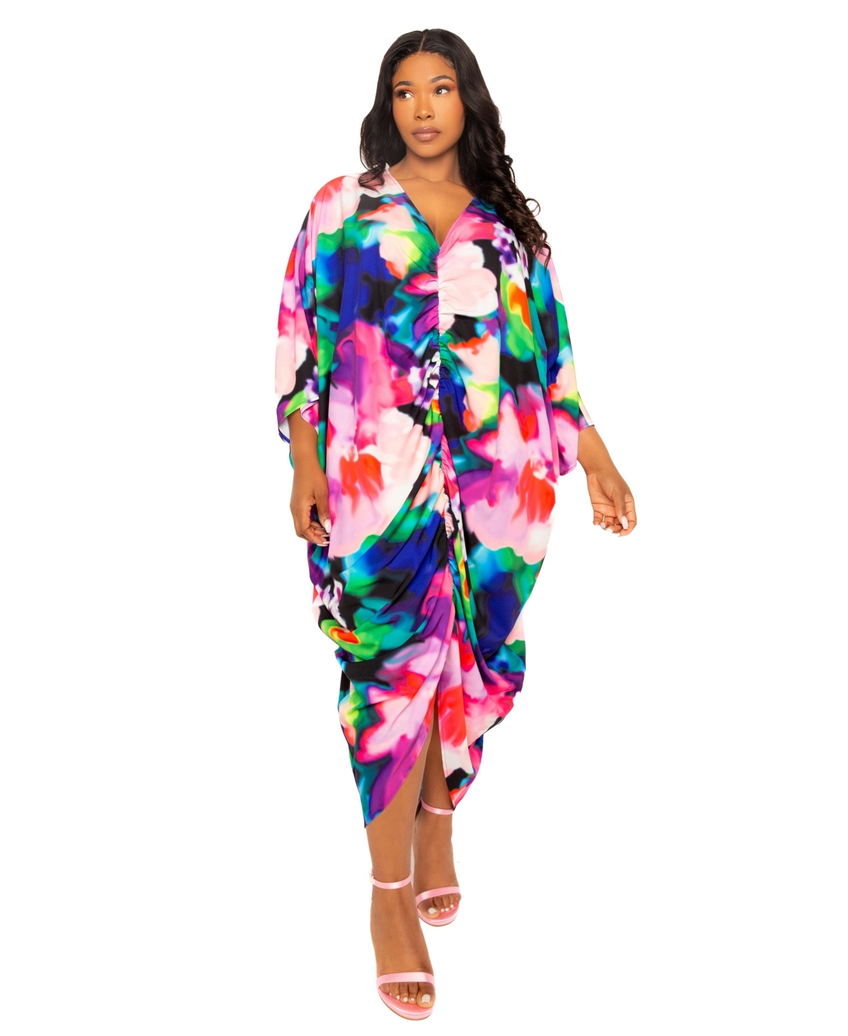Buxom Couture Abstract Floral Center Ruched Dress In Multi