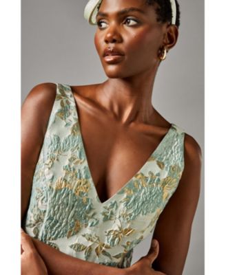 Women's V-Neck Jacquard Midi Dress