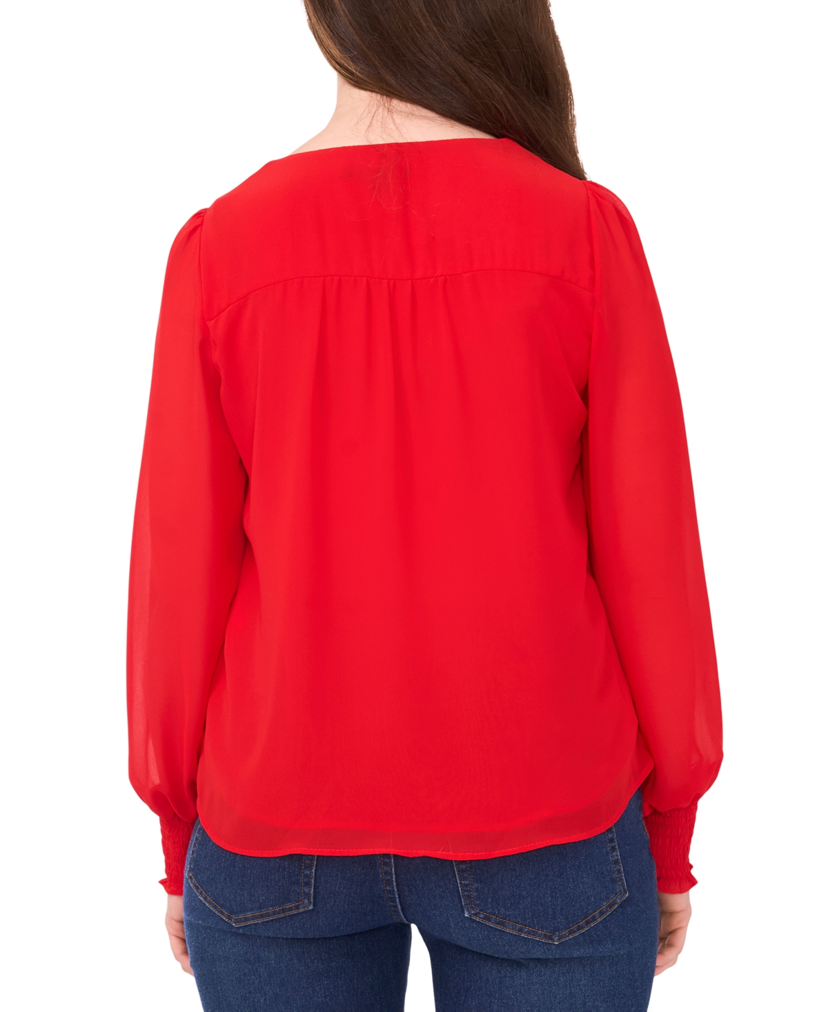 Sam & Jess Petite V-neck Smocked-shoulder Blouse In Red