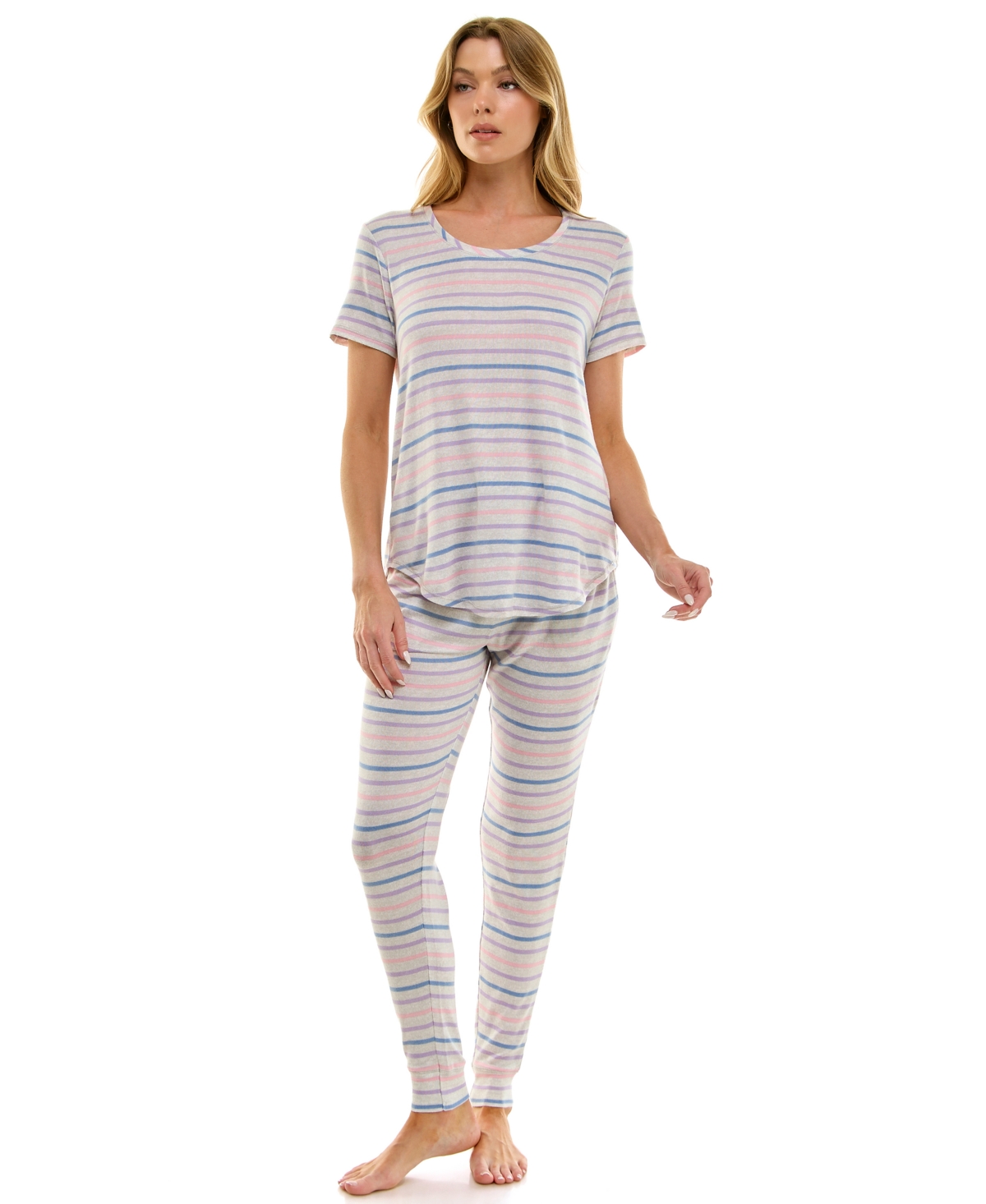 Roudelain Scoop Neck T-shirt & Jogger Pants Pajama Set In Multi