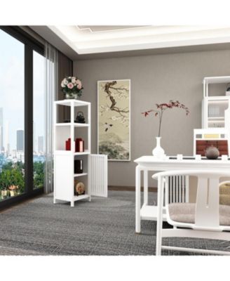 White Bamboo Storage Cabinet - Large Capacity Multifunctional Furniture for Bathroom and Living Room