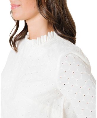 Women's Organic Ruffle Neck Eyelet Top