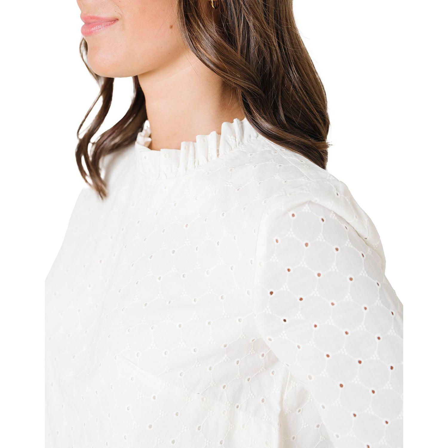 Women's Hope and Henry Organic Ruffle Neck Eyelet Top